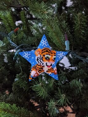 Blue Beaded Tiger Star Ornament - Home Holiday Ornament
